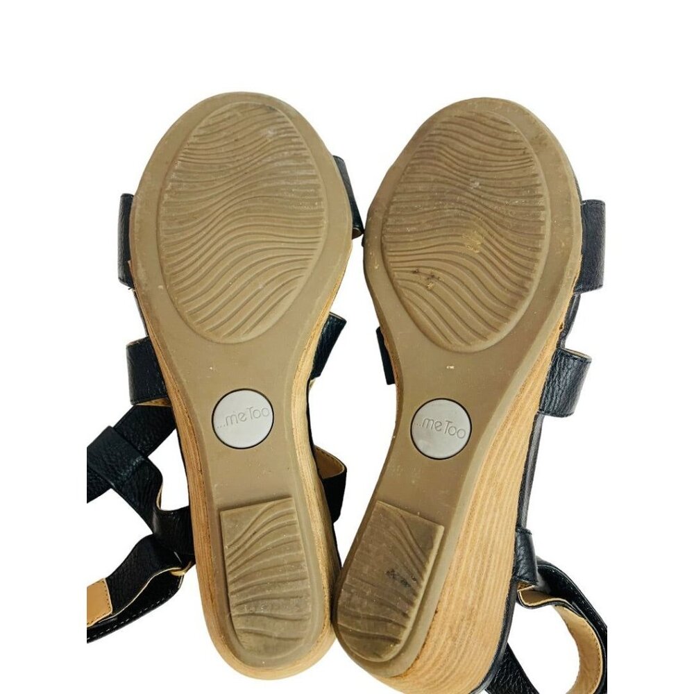 Size 9 Me Too Women's Black Leather Wedge Payton Sandals - Picture 11 of 11